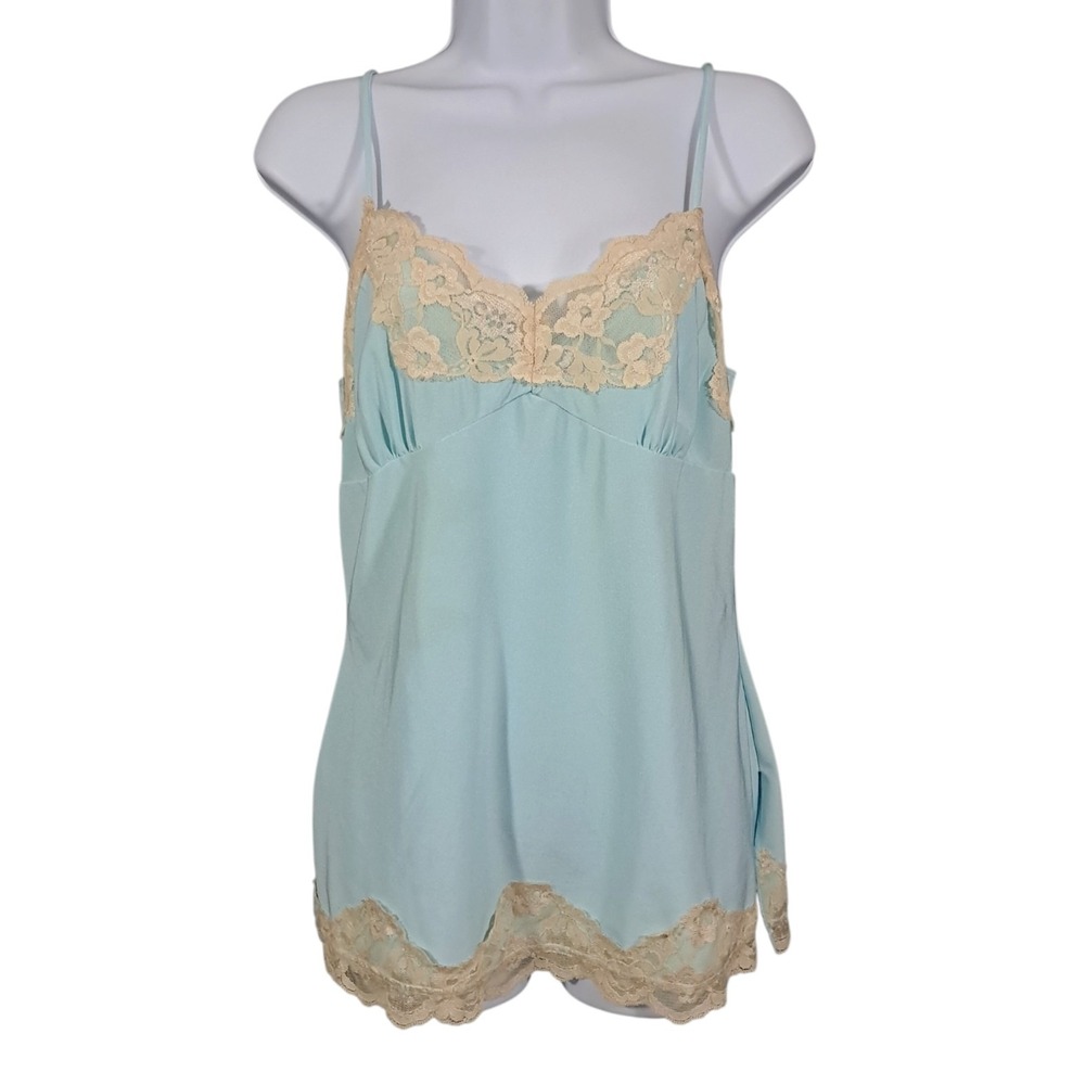Vintage Y2K  Blue Heaven Cami Tank Top Blue Mesh Lace Fairy Grunge Medium Opaque